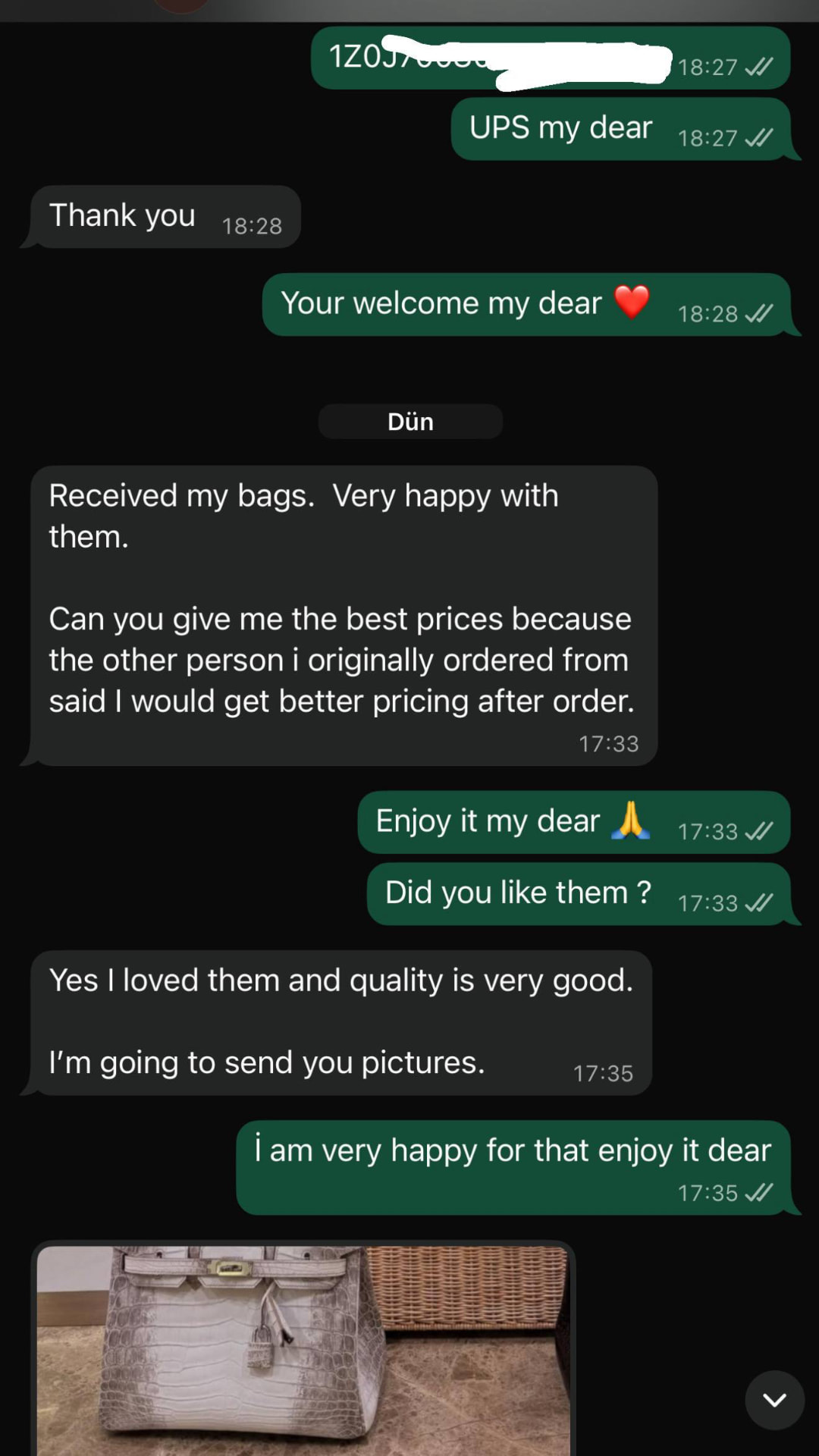 WhatsApp message from a satisfied client 1
